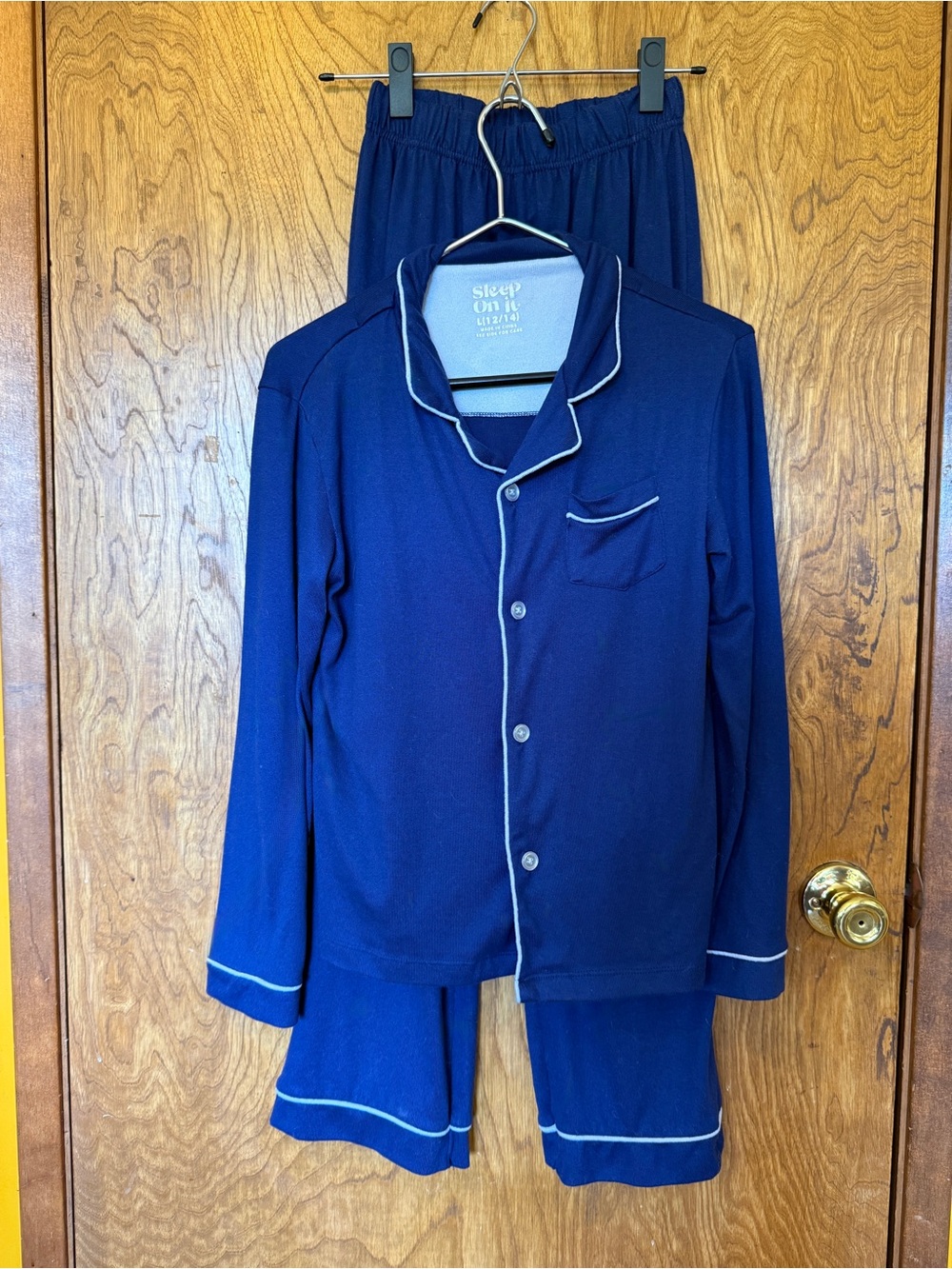 Sleep On It Kids Navy Blue Pajama Set with White Piping